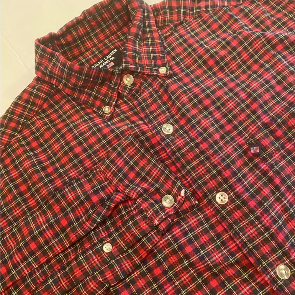 Ralph Lauren Jeans Co Shirt Mens M Plaid Button Down Thick Cotton Flag